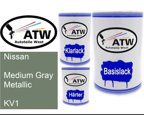 Nissan, Medium Gray Metallic, KV1: 500ml Lackdose + 500ml Klarlack + 250ml Härter - Set, von ATW Autoteile West.